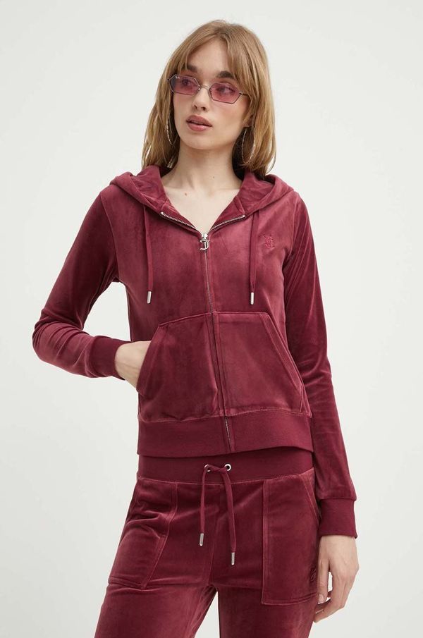Juicy Couture Dukserica od velura Juicy Couture boja: bordo, s kapuljačom, bez uzorka, JCAP176