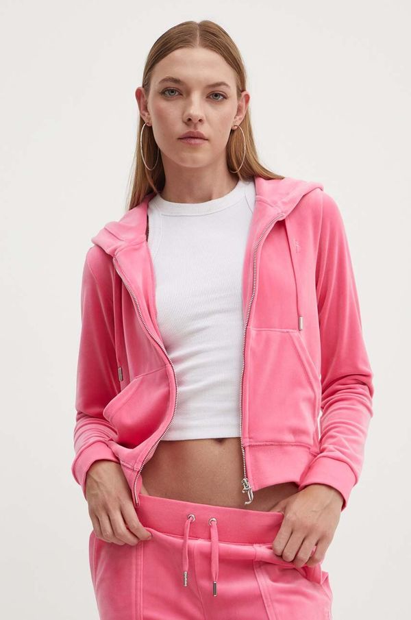 Juicy Couture Dukserica od velura Juicy Couture boja: ružičasta, s kapuljačom, bez uzorka, JCAP176