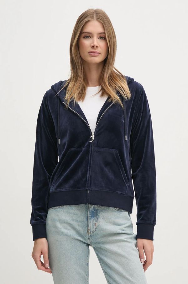 Juicy Couture Dukserica od velura Juicy Couture boja: tamno plava, s kapuljačom, bez uzorka, JCAP176