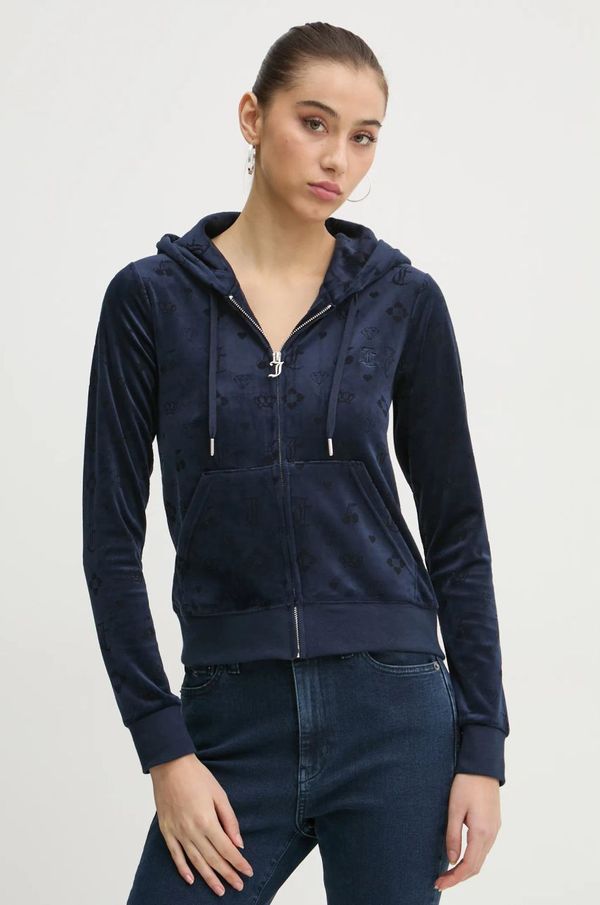 Juicy Couture Dukserica od velura Juicy Couture boja: tamno plava, s kapuljačom, s uzorkom, JCWAS125302