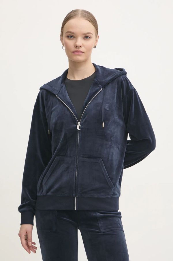 Juicy Couture Dukserica od velura Juicy Couture HALAN OVERSIZED HOODIE boja: tamno plava, s kapuljačom, bez uzorka, JCWAS24342