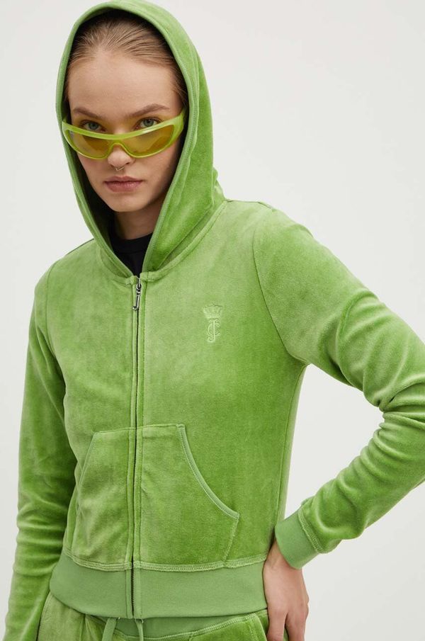 Juicy Couture Dukserica od velura Juicy Couture HERITAGE ROBYN HOODIE boja: zelena, s kapuljačom, bez uzorka, JCSEBJ007