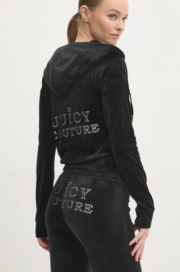 Juicy Couture Dukserica od velura Juicy Couture REGAL MADISON HOODIE boja: crna, s kapuljačom, bez uzorka, JCBAS224828