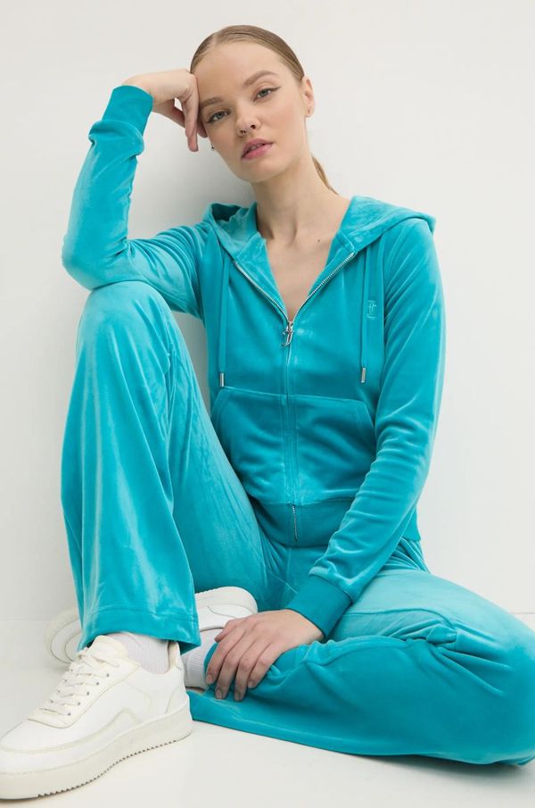 Juicy Couture Dukserica od velura Juicy Couture ROBERTSON CLASS boja: zelena, s kapuljačom, bez uzorka, JCAP176