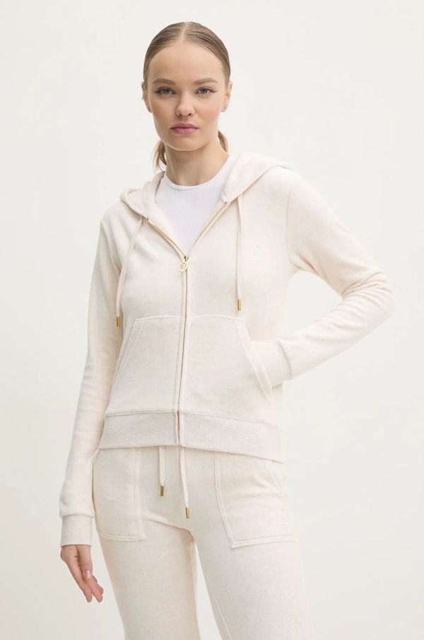 Juicy Couture Dukserica od velura Juicy Couture ROBERTSON GOLD boja: bež, s kapuljačom, melanž, JCAP176G