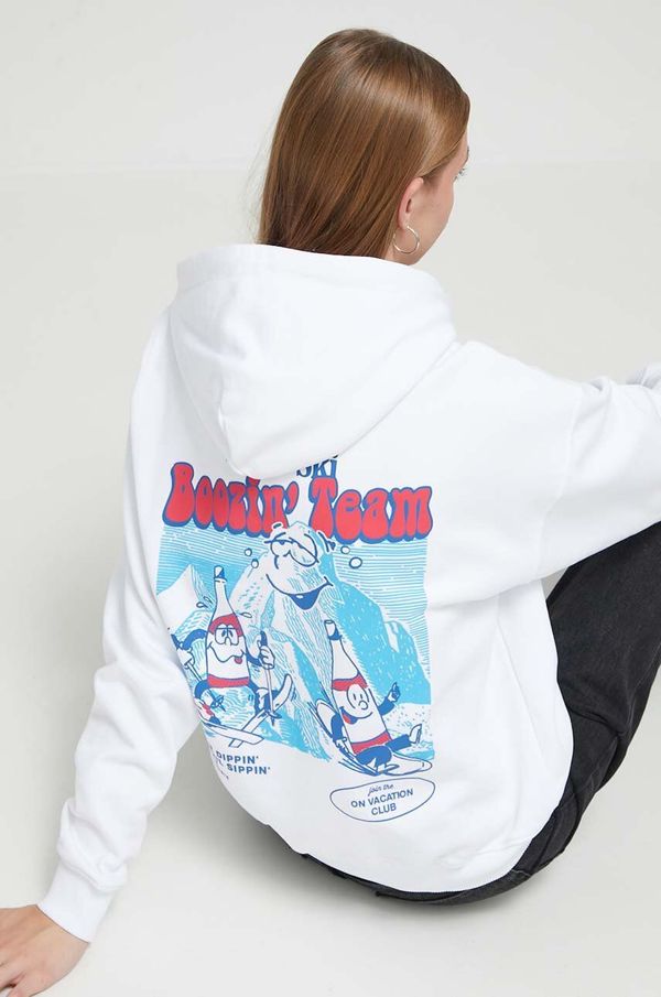 On Vacation Dukserica On Vacation za žene, boja: bijela, s kapuljačom, s tiskom