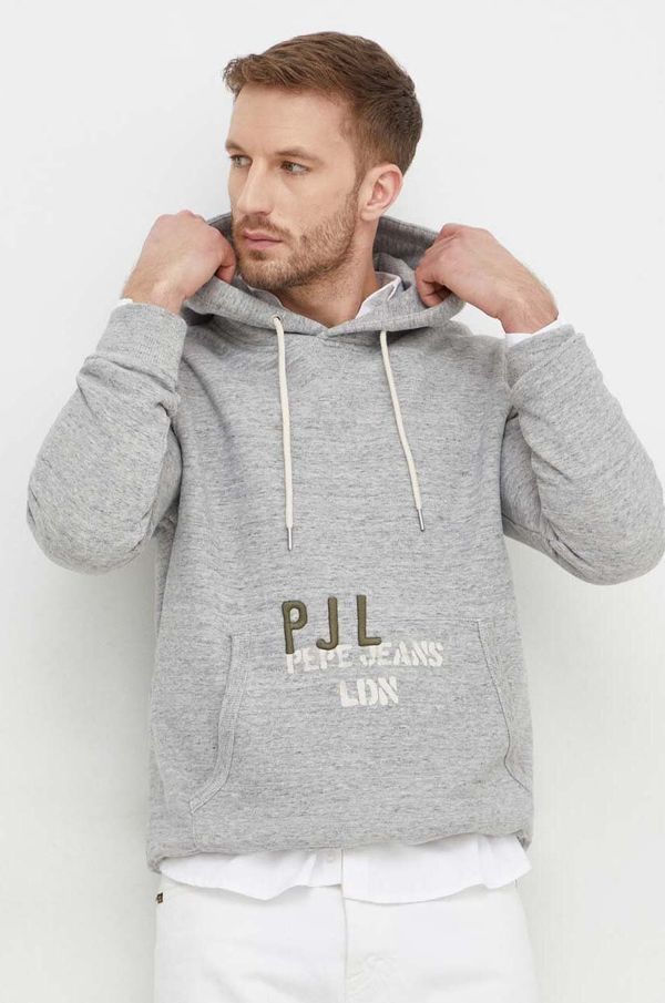 Pepe Jeans Dukserica Pepe Jeans za muškarce, boja: siva, s kapuljačom, s tiskom