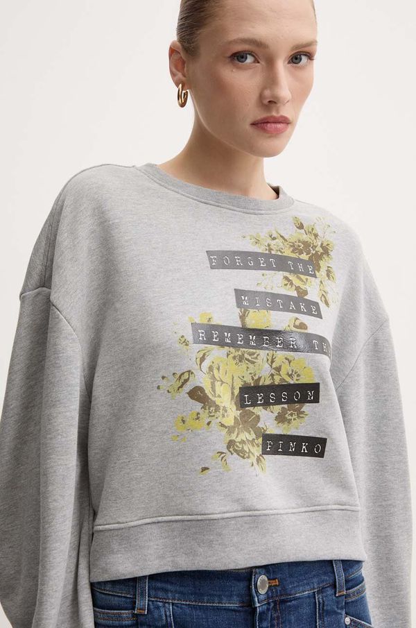 Pinko Dukserica Pinko za žene, boja: siva, s tiskom, 102827 A2AB