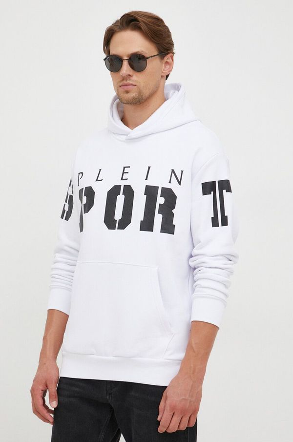 Plein Sport Dukserica PLEIN SPORT za muškarce, boja: bijela, s kapuljačom, s tiskom