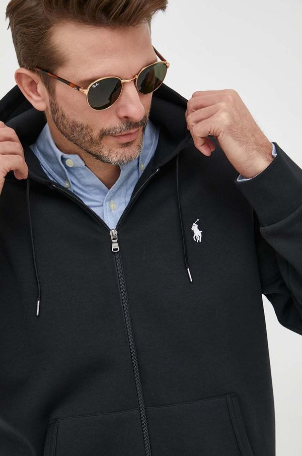 Polo Ralph Lauren Dukserica Polo Ralph Lauren za muškarce, boja: crna, s kapuljačom, glatka