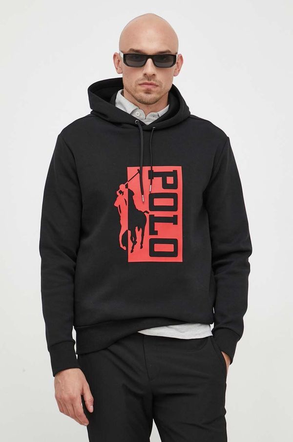 Polo Ralph Lauren Dukserica Polo Ralph Lauren za muškarce, boja: crna, s kapuljačom, s tiskom
