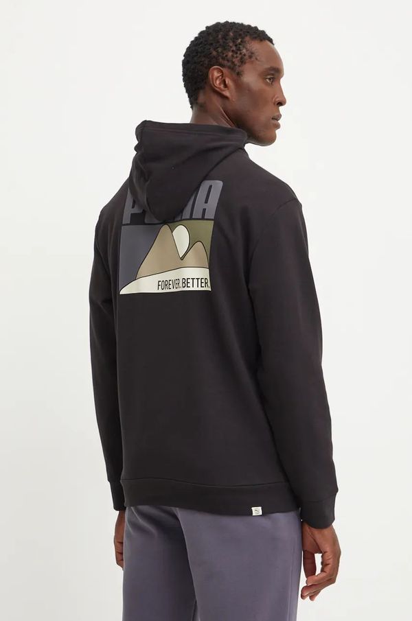 Puma Dukserica Puma za muškarce, boja: crna, s kapuljačom, s aplikacijom, 681759