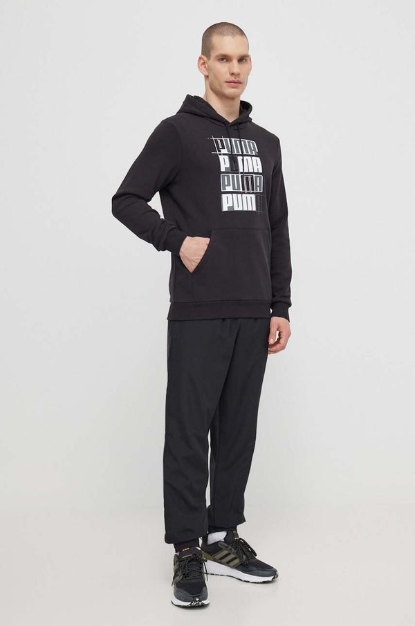 Puma Dukserica Puma za muškarce, boja: crna, s kapuljačom, s tiskom, 678978
