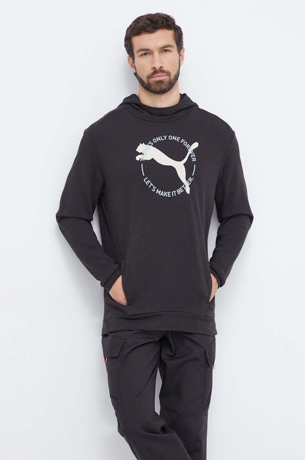 Puma Dukserica Puma za muškarce, boja: crna, s kapuljačom, s tiskom