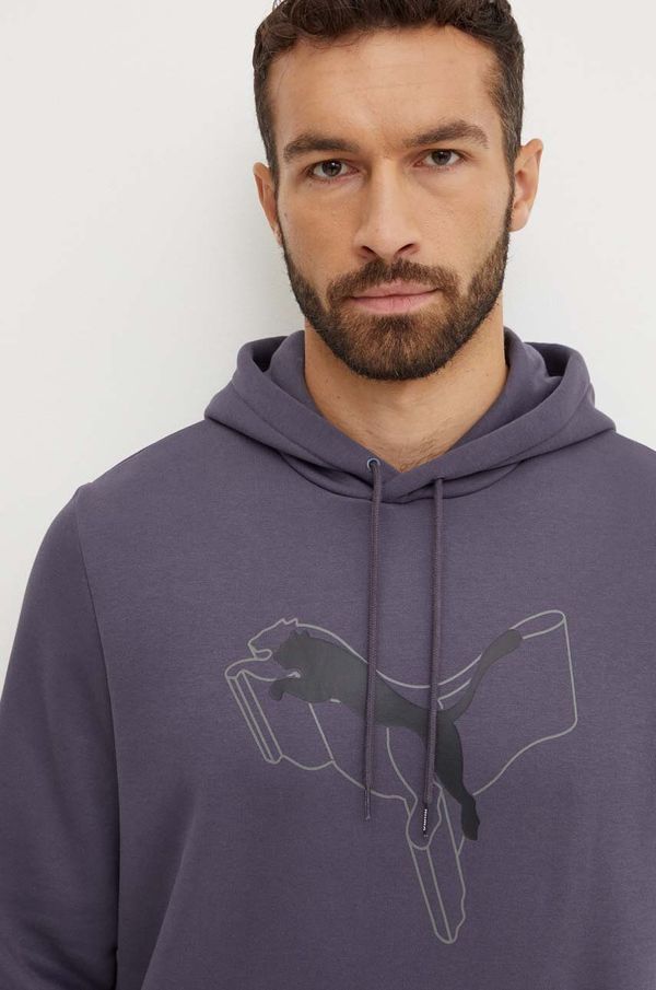 Puma Dukserica Puma za muškarce, boja: siva, s kapuljačom, s tiskom, 683799