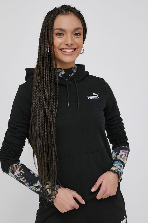 Puma Dukserica Puma za žene, boja: crna, s kapuljačom, aplikacijom