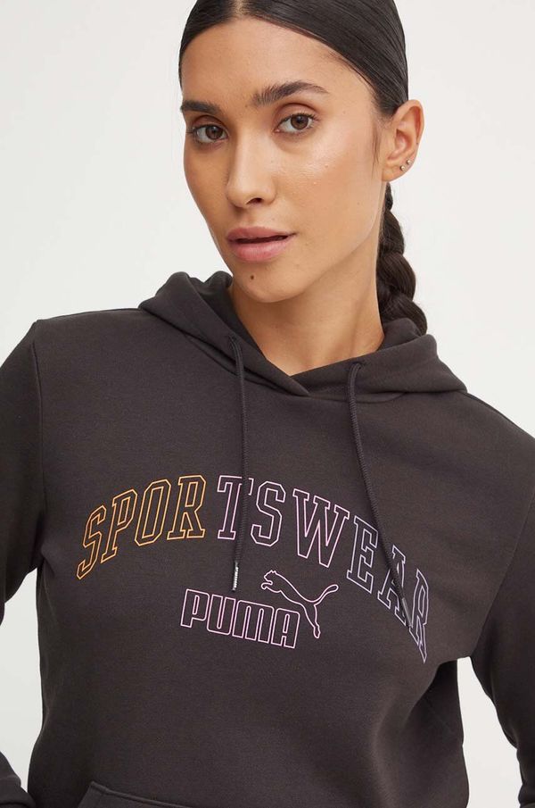 Puma Dukserica Puma za žene, boja: crna, s kapuljačom, s tiskom, 682987