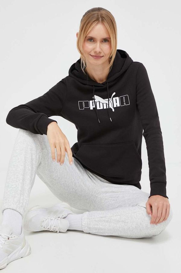 Puma Dukserica Puma za žene, boja: crna, s kapuljačom, s tiskom