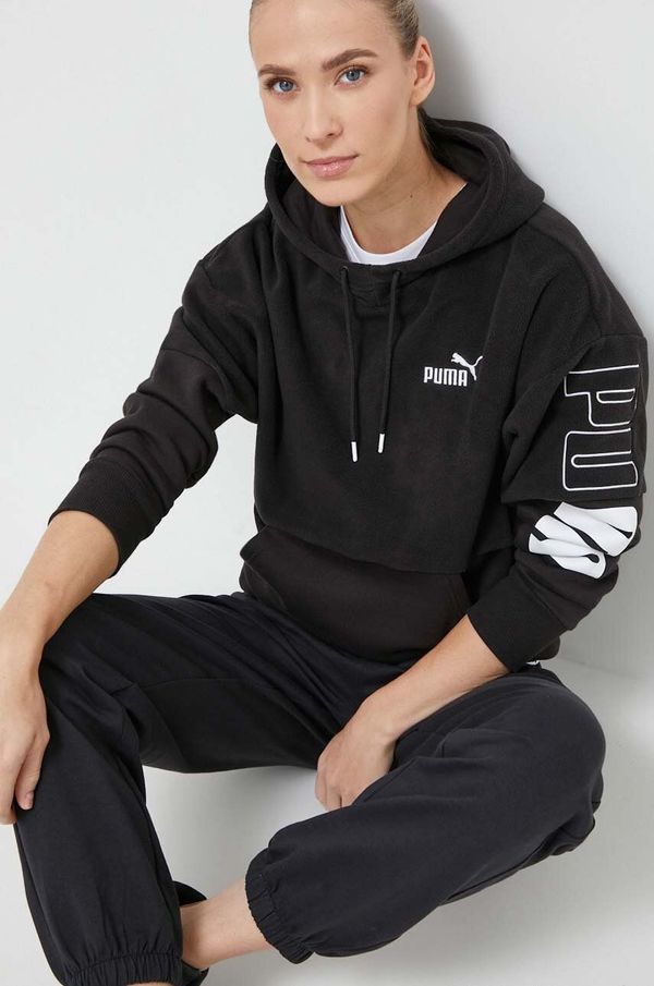 Puma Dukserica Puma za žene, boja: crna, s kapuljačom, s tiskom