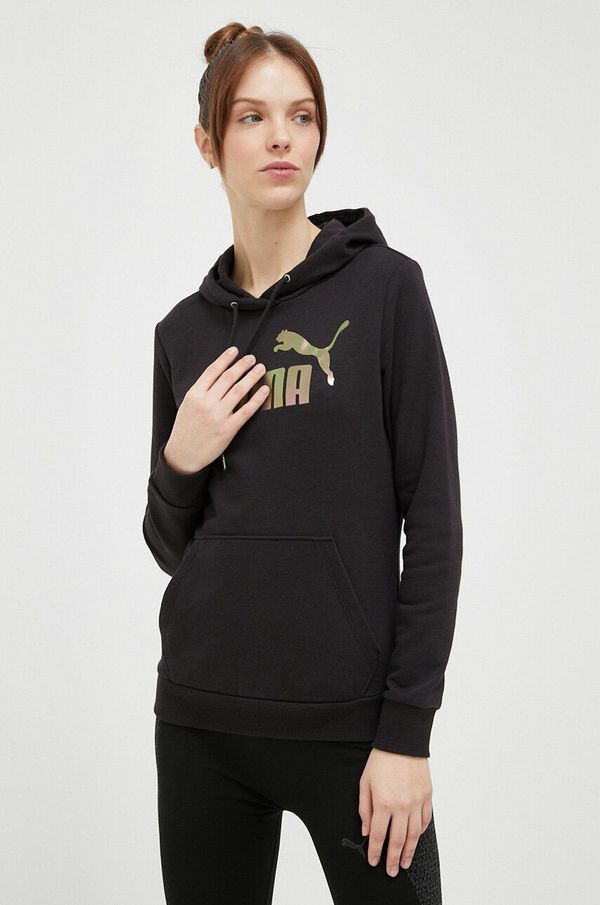 Puma Dukserica Puma za žene, boja: crna, s kapuljačom, s tiskom