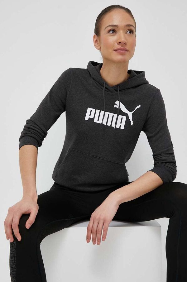 Puma Dukserica Puma za žene, boja: siva, s kapuljačom, tiskom