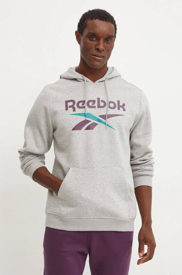 Reebok Dukserica Reebok za muškarce, boja: siva, s kapuljačom, s tiskom, 100206026