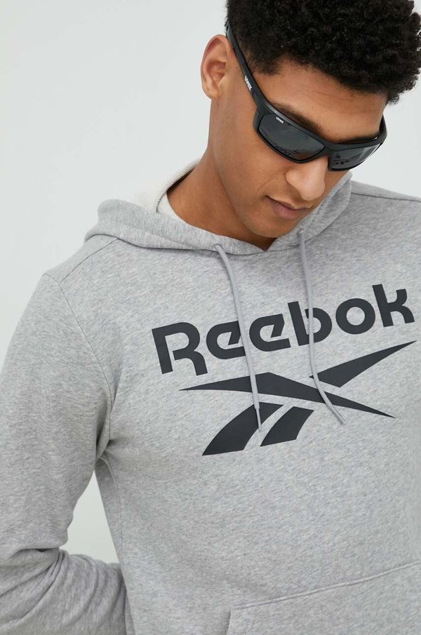 Reebok Dukserica Reebok za muškarce, boja: siva, s kapuljačom, s tiskom