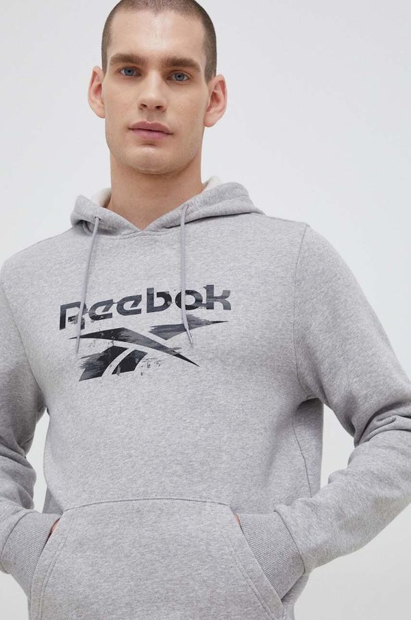 Reebok Dukserica Reebok za muškarce, boja: siva, s kapuljačom, s uzorkom