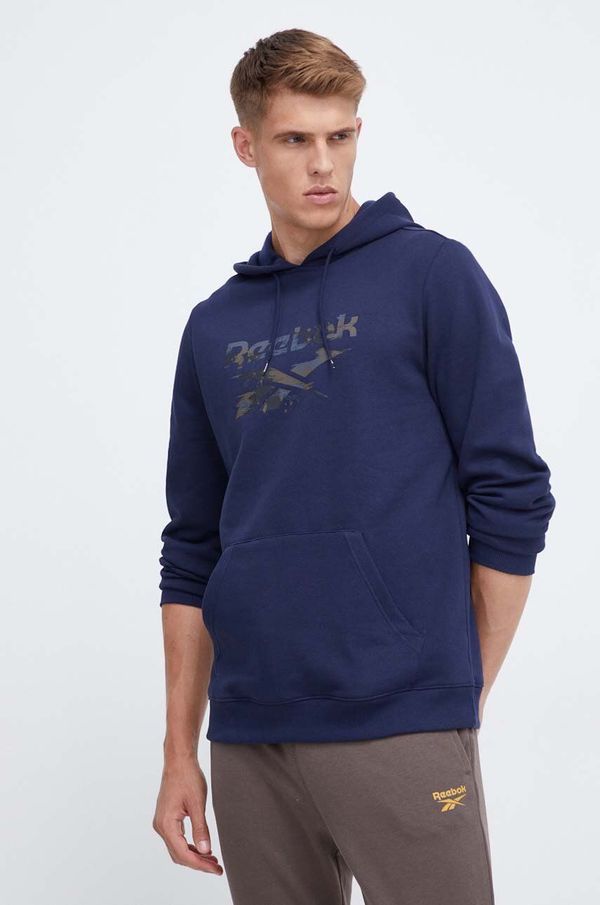 Reebok Dukserica Reebok za muškarce, boja: tamno plava, s kapuljačom, s tiskom