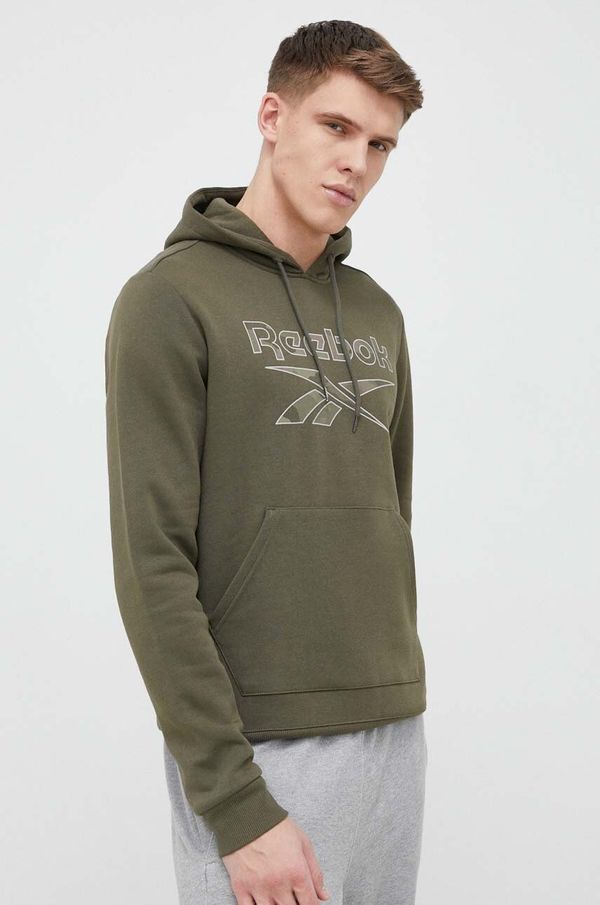 Reebok Dukserica Reebok za muškarce, boja: zelena, s kapuljačom, s tiskom
