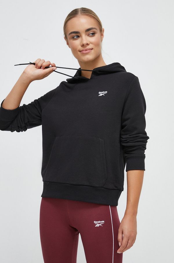 Reebok Dukserica Reebok za žene, boja: crna, s kapuljačom, bez uzorka