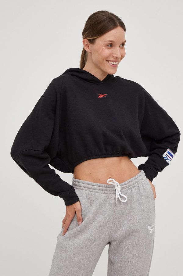 Reebok Dukserica Reebok za žene, boja: crna, s kapuljačom, s tiskom