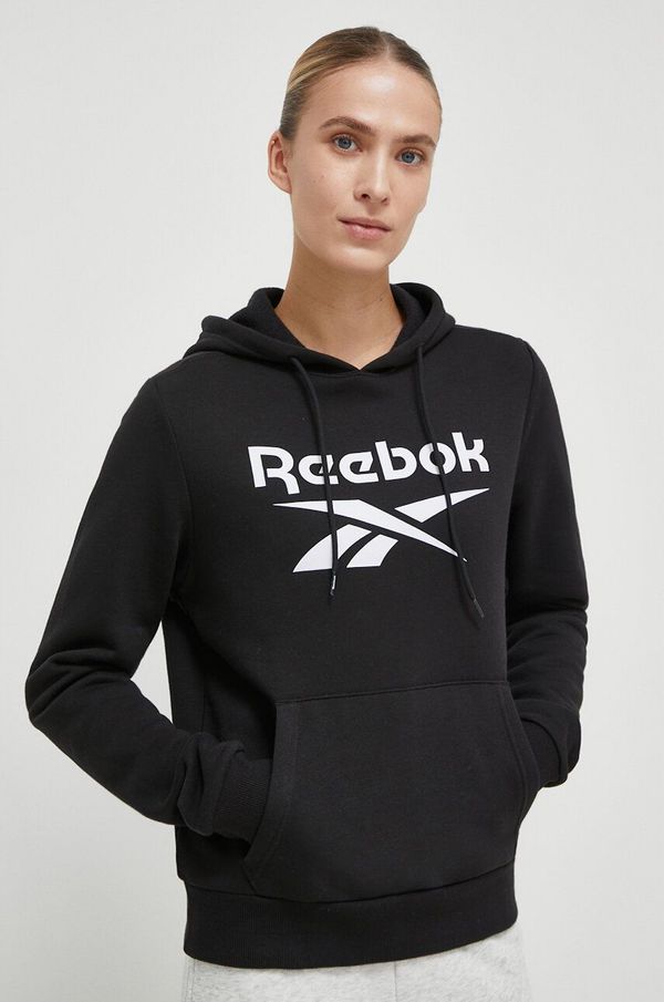 Reebok Dukserica Reebok za žene, boja: crna, s kapuljačom, s tiskom