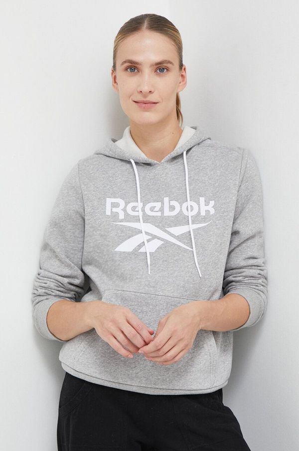 Reebok Dukserica Reebok za žene, boja: siva, s kapuljačom, s tiskom