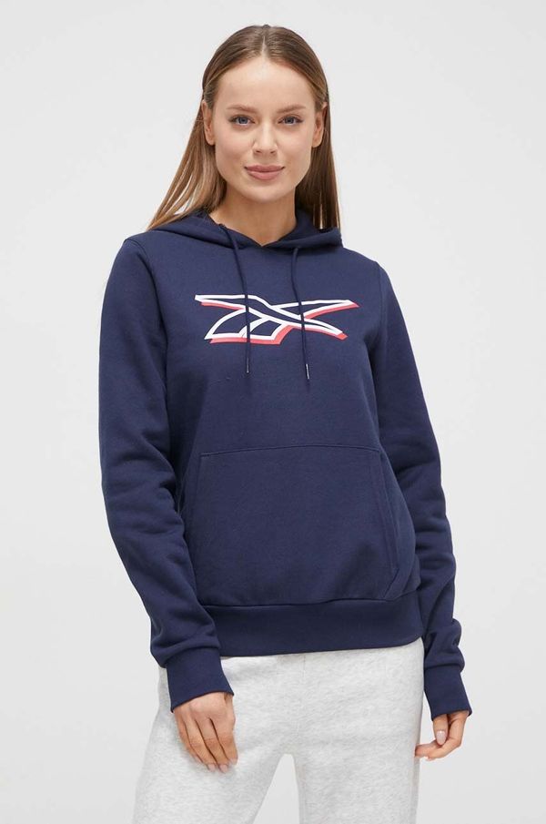 Reebok Dukserica Reebok za žene, boja: tamno plava, s kapuljačom, s tiskom