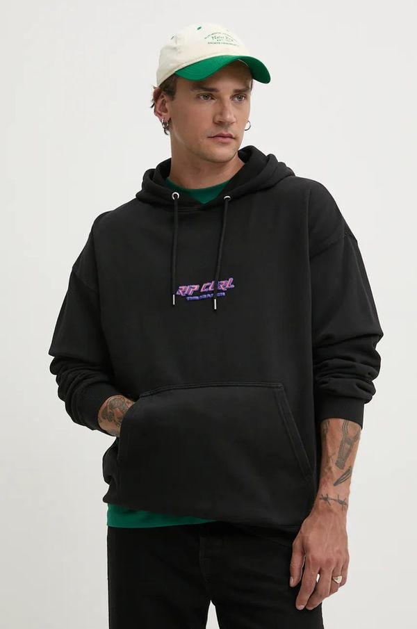 Rip Curl Dukserica Rip Curl QUEST za muškarce, boja: crna, s kapuljačom, s tiskom, 06UMFL