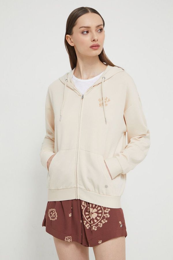 Roxy Dukserica Roxy za žene, boja: bež, s kapuljačom, aplikacijom