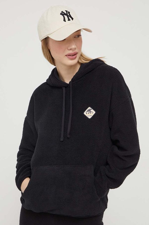 Roxy Dukserica Roxy za žene, boja: crna, s kapuljačom, s aplikacijom