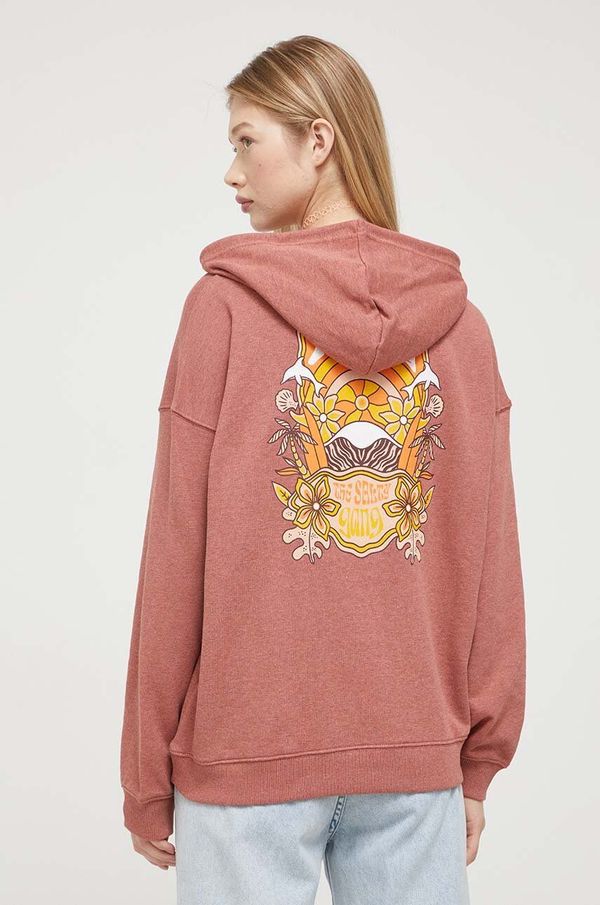 Roxy Dukserica Roxy za žene, boja: ružičasta, s kapuljačom, s tiskom