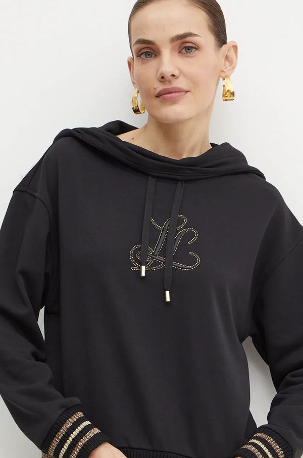 Luisa Spagnoli Dukserica s dodatkom vune Luisa Spagnoli LIEVI boja: crna, s kapuljačom, s aplikacijom, 541457