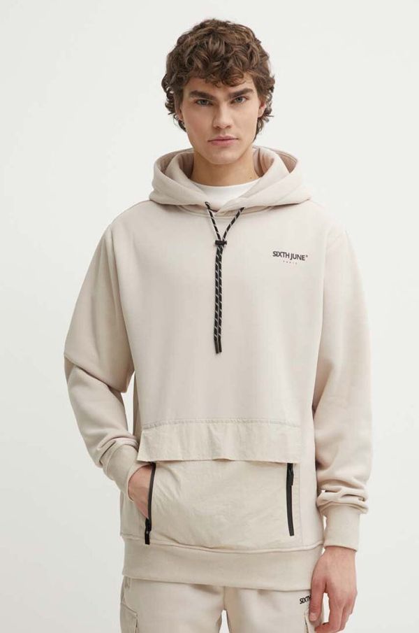 Sixth June Dukserica Sixth June za muškarce, boja: bež, s kapuljačom, s tiskom