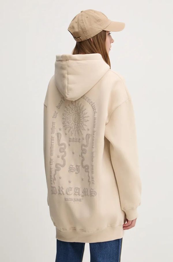 Sixth June Dukserica Sixth June za žene, boja: bež, s kapuljačom, s tiskom, 33632