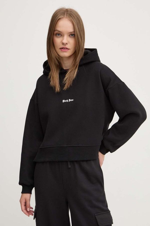 Sixth June Dukserica Sixth June za žene, boja: crna, s kapuljačom, s aplikacijom