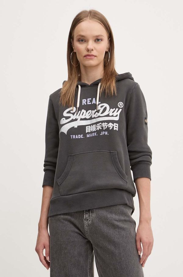 Superdry Dukserica Superdry za žene, boja: crna, s kapuljačom, s tiskom, W2012148A-AFB