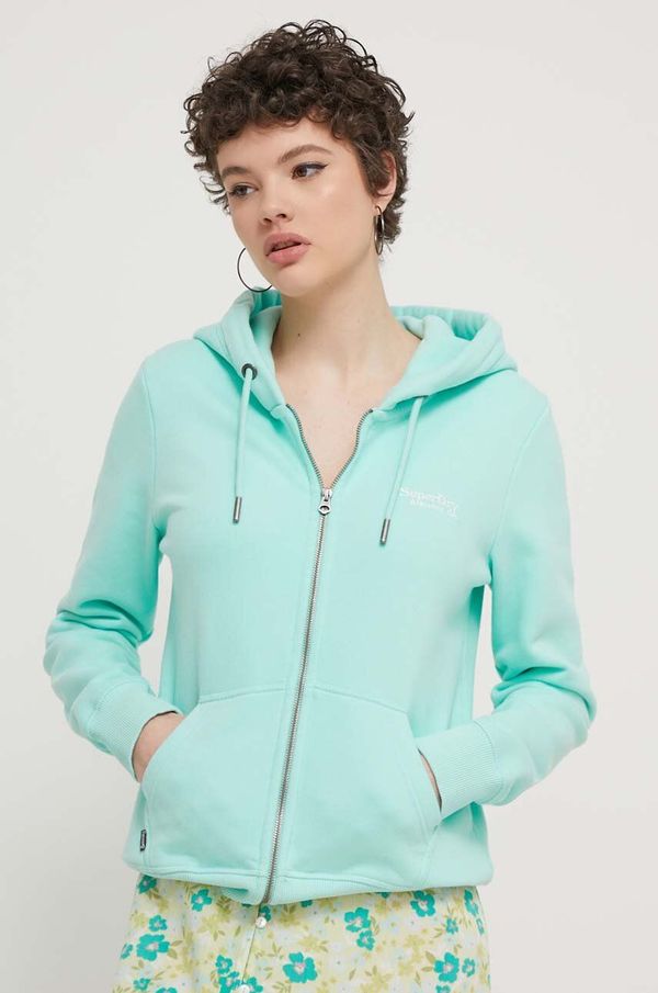 Superdry Dukserica Superdry za žene, boja: tirkizna, s kapuljačom, s aplikacijom