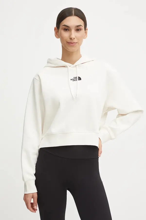 The North Face Dukserica The North Face Essential Crop Hoodie za žene, boja: bež, s kapuljačom, bez uzorka, NF0A89EXQLI1