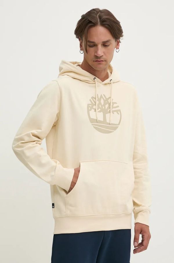 Timberland Dukserica Timberland za muškarce, boja: bež, s kapuljačom, s tiskom, TB0A2BJHEFL1