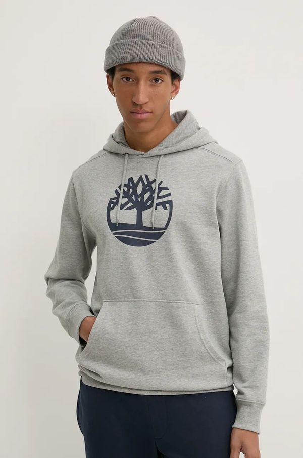 Timberland Dukserica Timberland za muškarce, boja: siva, s kapuljačom, s tiskom, TB0A2BJH0521