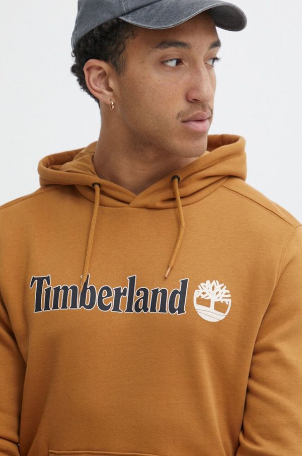 Timberland Dukserica Timberland za muškarce, boja: smeđa, s kapuljačom, s tiskom, TB0A5UKKP471