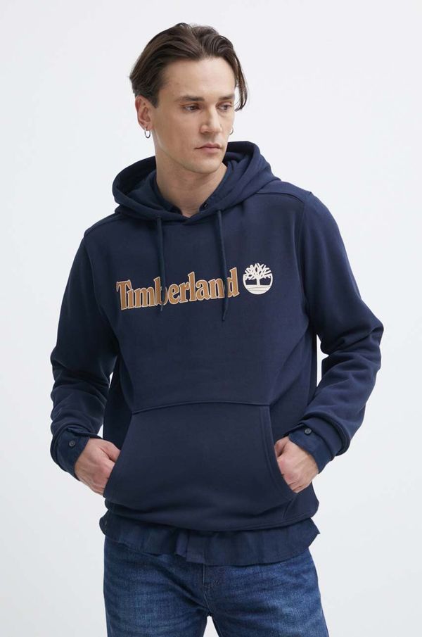 Timberland Dukserica Timberland za muškarce, boja: tamno plava, s kapuljačom, s tiskom, TB0A5UKK4331